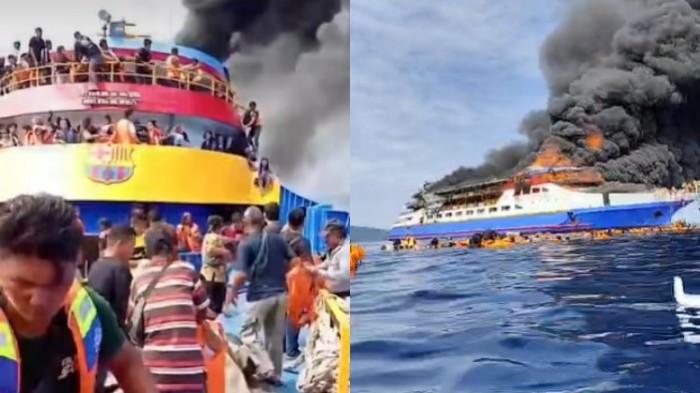 Kapal Motor Barcelona 5 Terbakar di Perairan Pulau Talise Sulawesi Utara